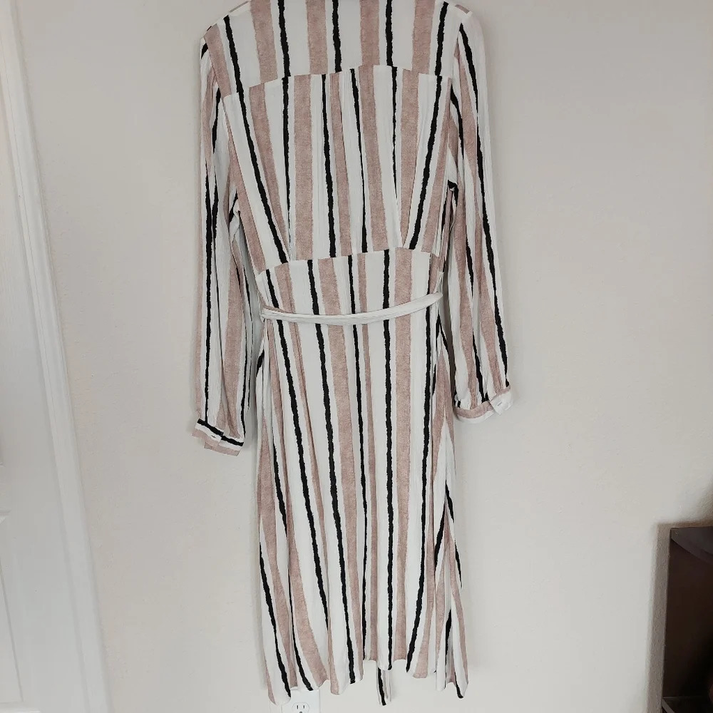 Boheme Stripped Belted Dress Size Large Pockets - Picture 7 of 12